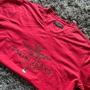 Soft cotton Red v neck Pavini Jeans red sequins men’s xl T-Shirt